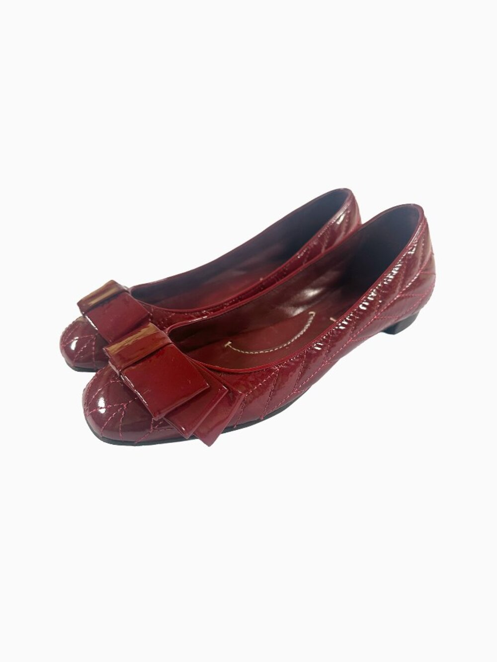 Vtg BCBGMaxAzria Red Quilted Leather Bow Flat Loafers 7.5B Brazil Made Coquette